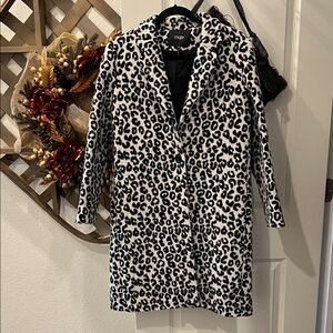 Maje Garouny Leopard Print Brushed Felt Coat | Size 40 (US 8) | Black White